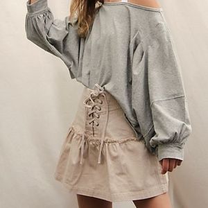 FREE PEOPLE Khaki Tie Front Mini Skirt